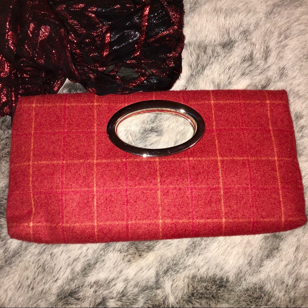 Putu by J.Maclear Retro Dark Red Plaid Felt Clutch - Picture 4 of 8